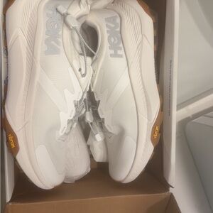 Hoka White and Tan Running Shoes